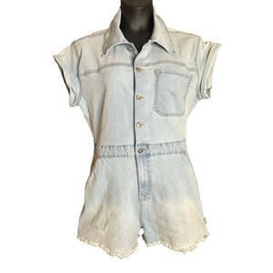 Celebrity Pink Women's Blue Denim Stretch Jean One Piece Shorts Jumpsuit Large